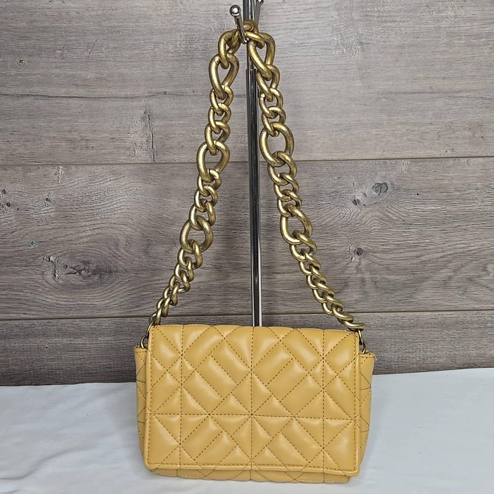 Zara Quilted Yellow Chain Shoulder Bag Vegan Leather